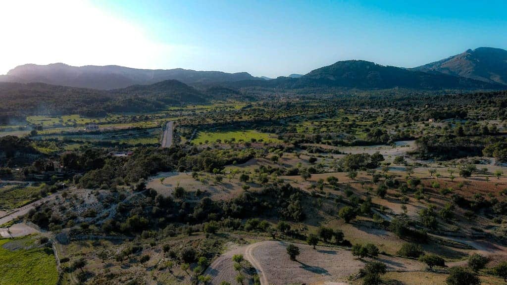 arial drone photo to this country home in the heart of Calvia village, mallorca with amazing views